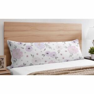 Sweet JoJo Designs Watercolor Floral Lavender And Grey Body Pillow Cover